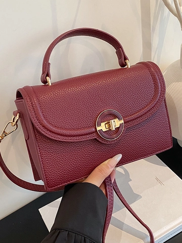 Fashion Lychee Pattern PU Leather Shoulder Bag For Women Gold Metal Ring Buckle Crossbody Square Handbag Commuting Purse