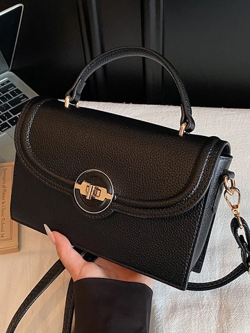 Fashion Lychee Pattern PU Leather Shoulder Bag For Women Gold Metal Ring Buckle Crossbody Square Handbag Commuting Purse