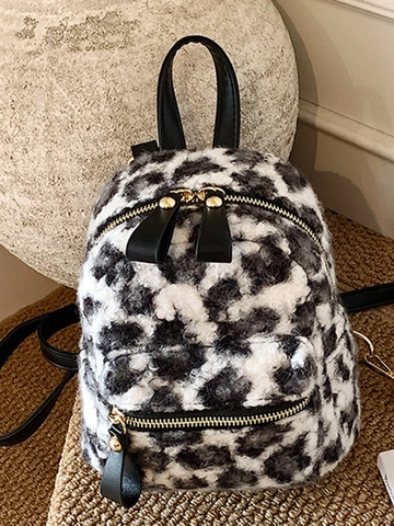 Mode Damen Mini Leopardenmuster Plüsch Rucksack PU Kunstpelz Kleiner Schulranzen Für Tägliche Reisen Lässiger Herbst Winter Rucksack