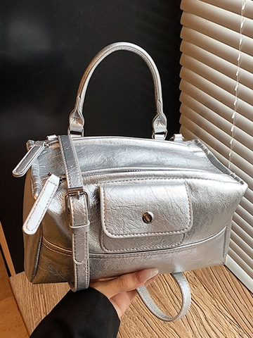 Bolso de Mano de Nicho Francés Mujer Gran Capacidad Vintage Cuero PU Textura Arrugada Bolso de Hombro Bandolera Bolso Boston de Moda