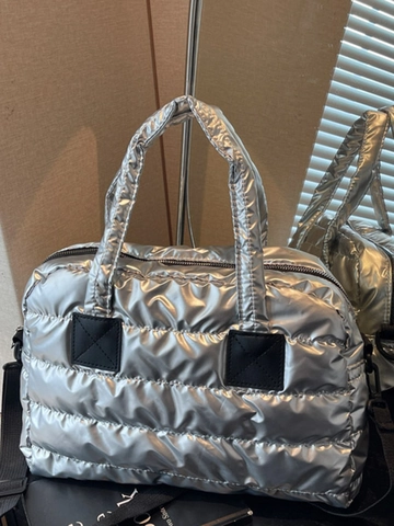 Bolso Tote Puffer Metálico para Mujer Bolso de Hombro Acolchado de Gran Capacidad Bolso de Mano Casual Brillante Bolso Bandolera