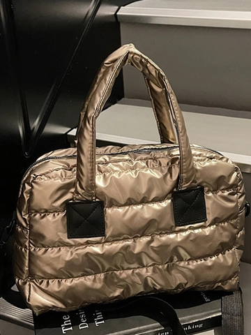 Bolso Tote Puffer Metálico para Mujer Bolso de Hombro Acolchado de Gran Capacidad Bolso de Mano Casual Brillante Bolso Bandolera
