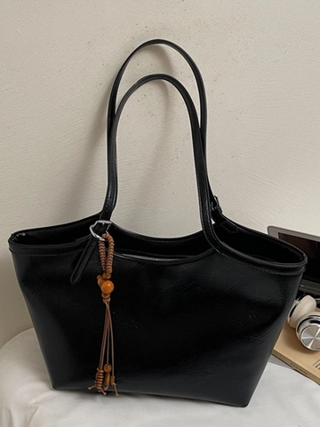 Vintage Large Capacity PU Leather Tote Bag For Women Autumn Fashion Solid Color Shoulder Bag Daily Commute Handbag