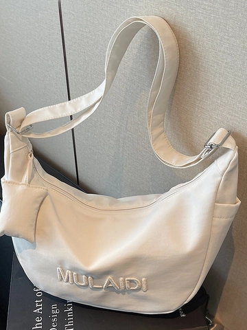 Borsa a Tracolla in Tela da Donna Grande Capacità Borsa Hobo Casual Con Piccolo Borsellino Ricamo a Lettere Stile Urbano