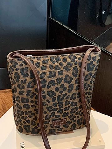 Damen Mode Leopardenmuster PU-Wildleder Beuteltasche Umhängetasche Urbaner Minimalismus Vintage Crossbody Handtasche Große Kapazität