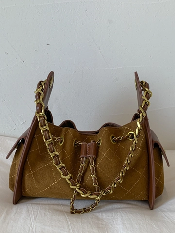 Vintage PU Leather Rhombic Pattern Crossbody Bag For Women Fashion Simple Chain Strap Underarm Small Shoulder Bag
