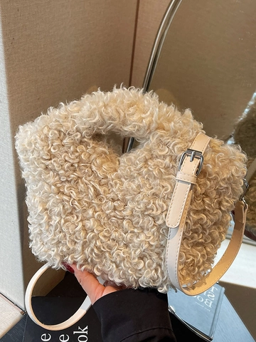 Women Plush Shoulder Bag Fashion Fluffy Handbag With Magnetic Buckle Autumn Winter Solid Color Faux Fur Crossbody Bucket Bag