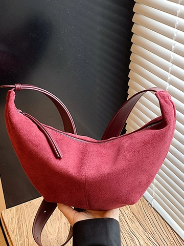 Sac à Épaule Minimaliste en Suède pour Femmes Forme Croissant Grande Capacité Sac à Ravioli Style Automne Mode Hobo Bag