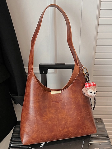 Sac à Épaule en Cuir PU Vintage pour Femmes Grand Sac Fourre-tout Hobo Avec Pendentif en Peluche Trajet Quotidien Urbain Minimaliste Élégant