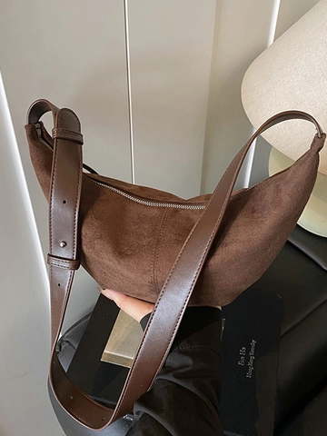 Sac à Épaule Minimaliste en Suède pour Femmes Forme Croissant Grande Capacité Sac à Ravioli Style Automne Mode Hobo Bag