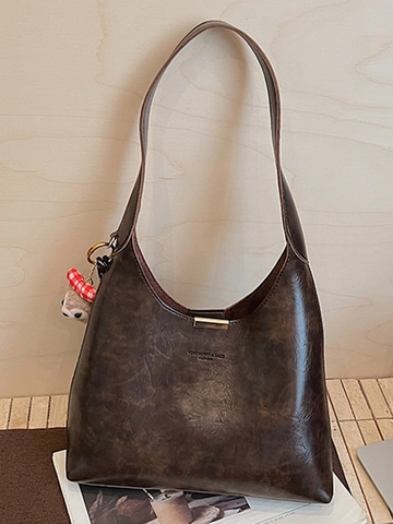 Sac à Épaule en Cuir PU Vintage pour Femmes Grand Sac Fourre-tout Hobo Avec Pendentif en Peluche Trajet Quotidien Urbain Minimaliste Élégant
