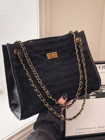 Retro Suède Gewatteerde Tote Bag voor Dames Grote Capaciteit Ruitpatroon Ketting Schoudertas Stedelijk Eenvoudig Okseltas Crossbody Handtas