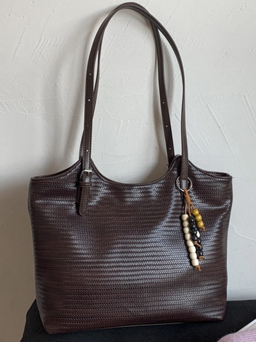 Vintage Große Kapazität Gewebte Tote Bag Für Damen PU Leder Minimalistische Schultertasche Pendler Handtasche Mit Perlenanhänger