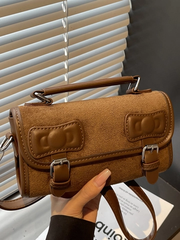 Damen Retro Suède Schultertasche Vintage Schleife Dekoration Patchwork Boston Tasche Einfach Umhängetasche Stilvolle Tägliche Tasche