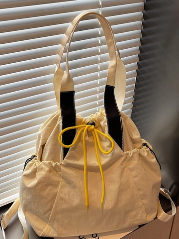Women Large Capacity Canvas Drawstring Shoulder Bag Urban Simple Fashion Contrast Color Backpack For College Students Daily Travel Tote Bag
