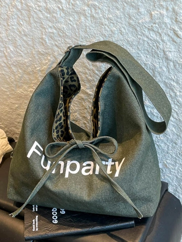 Große Kapazität Segeltuch Tragetasche Für Damen Spleißen Denim Leopardenmuster Umhängetasche Mode Lässige Pendler Handtasche