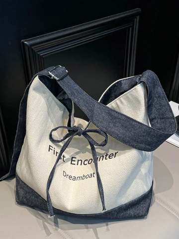 Große Kapazität Segeltuch Tragetasche Für Damen Spleißen Denim Leopardenmuster Umhängetasche Mode Lässige Pendler Handtasche