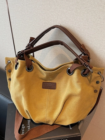 Sac Fourre-Tout en Toile de Style Workwear Japonais Rétro Grande Capacité Sac à Bandoulière Décontracté pour Femmes Hommes Sac à Main Quotidien