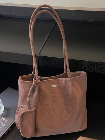 Vintage Large Capacity PU Leather Tote Bag For Women Retro Matte Shoulder Bag With Small Pouch Sub Bag Stylish Commuter Purse