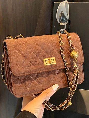 Gesteppte Samt Kleine Quadratische Tasche Mit Goldener Kugelkette Drehverschluss Umhängetasche Für Damen Vintage Chic Mode