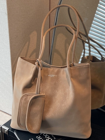 Vintage Large Capacity PU Leather Tote Bag For Women Retro Matte Shoulder Bag With Small Pouch Sub Bag Stylish Commuter Purse