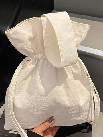 Bolso de Mano Plisado con Cordón para Mujer Nailon Gran Capacidad Color Sólido Simple Casual Tote Bolso de Hombro Ligero Moderno