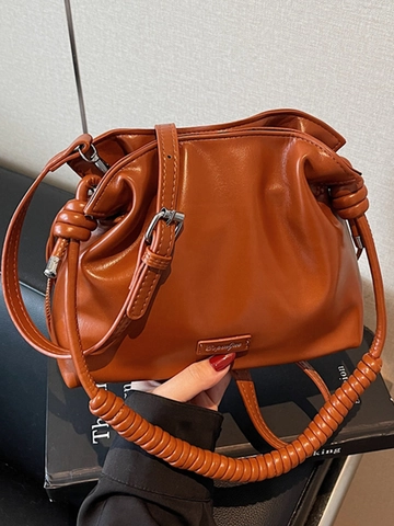 Borsa a Secchiello da Donna in Pelle PU Moda Minimalista con Coulisse a Tracolla Manico a Spirale Elegante Borsa a Tracolla da Pendolare