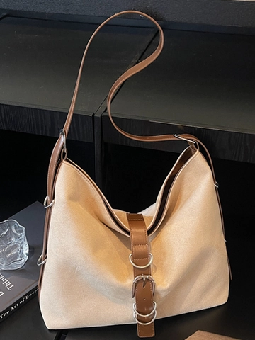 Dames Grote Capaciteit Faux Suède PU Leer Schoudertas Eenvoudige Stedelijke Stijl Hobo Tote Bag Retro Chic Handtas voor Dagelijks Gebruik