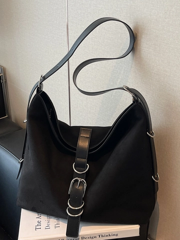 Dames Grote Capaciteit Faux Suède PU Leer Schoudertas Eenvoudige Stedelijke Stijl Hobo Tote Bag Retro Chic Handtas voor Dagelijks Gebruik