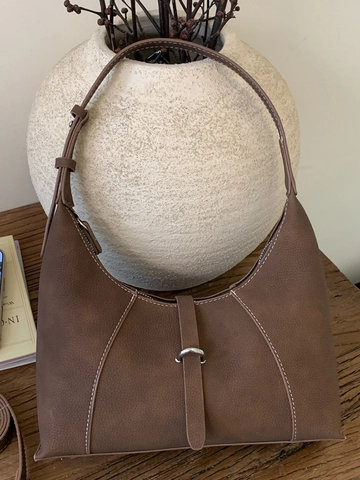 Borsa a Spalla Hobo in Pelle PU Vintage per Donna Cuciture a Contrasto Minimalista Borsa Sottobraccio Mezzaluna Casual