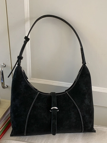 Borsa a Spalla Hobo in Pelle PU Vintage per Donna Cuciture a Contrasto Minimalista Borsa Sottobraccio Mezzaluna Casual
