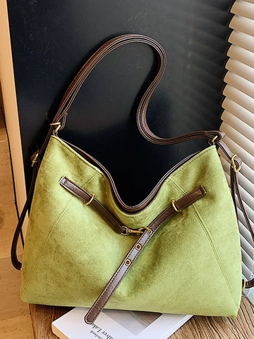 Große Kapazität Damen Wildleder Tragetasche Retro Urban Minimalistische Schulter Umhängetasche Patchwork Nähte Pendler Handtasche