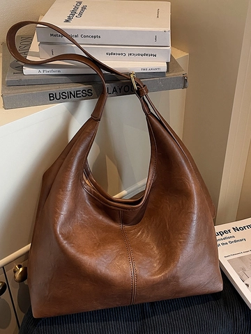 Bolso Tote de Mujer de Gran Capacidad de Cuero PU Retro Hobo Bolso de Hombro Urbano Simple Bolso Diario Estilo Coreano Escuela