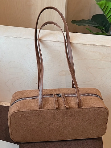 Bolso de Axila de Gamuza Vintage para Mujer Gran Capacidad Estampado de Leopardo Bolso de Hombro Color Sólido Tote de Moda