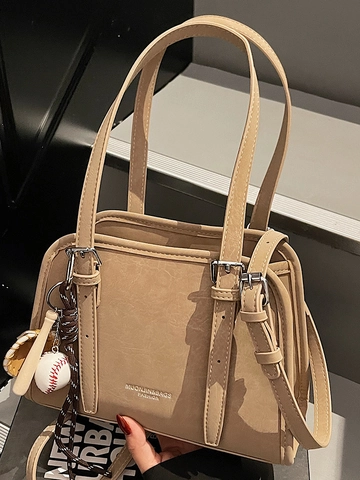Vintage PU Leder Schultertasche Für Damen Urban Minimalistische Achseltasche Mit Baseball Anhänger Mode Umhängetasche