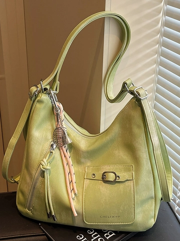 Women PU Leather Shoulder Bag Commuter Tote Bag With Tennis Racket Charm Fashion Large Capacity Underarm Hobo Bag