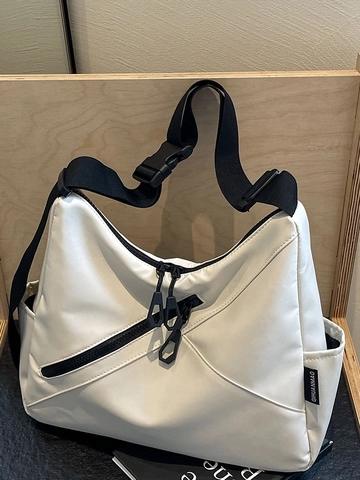 Bolso Tote de Lona de Gran Capacidad para Mujer Bolso de Hombro Casual Minimalista Urbano Color Sólido con Puntadas Bolso Bandolera para Escuela Diario Viaje Diario