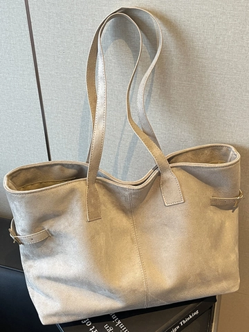 Women Large Capacity Tote Bag Faux Suede Minimalist Shoulder Bag Solid Color Commuter Handbag Daily Casual Travel Bag