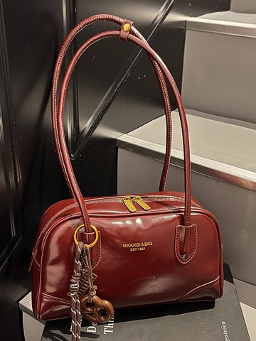 Borsa Tote in Pelle PU Vintage per Donna Grande Capacità Borsa a Tracolla Sottobraccio alla Moda Borsa Boston con Pendente