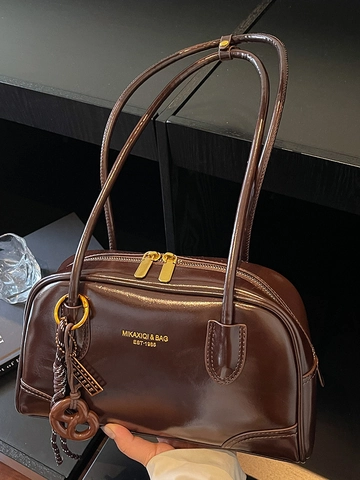 Borsa Tote in Pelle PU Vintage per Donna Grande Capacità Borsa a Tracolla Sottobraccio alla Moda Borsa Boston con Pendente