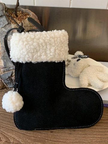 Festliche Weihnachtsstrumpf Form Umhängetasche Wildleder Sherpa Besatz Crossbody Bag Damen Kleine Quadratische Stiefeltasche