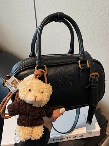 Mira Mira Women Boston Bag PU Leather Top Handle Crossbody Bag With Teddy Bear Pendant 2025 Autumn Fashion Shoulder Bag