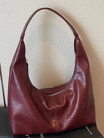 Women Large Capacity PU Leather Hobo Shoulder Bag Minimalist Soft Tote Bag For Commuting Urban Style Solid Color Handbag
