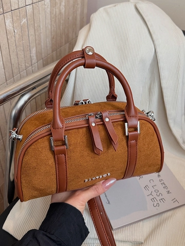 Borsa Baguette in Scamosciato Retrò Donna Minimalista Chic Boston Borsa a Spalla Tracolla Handbag Casual Con Tracolla Rimovibile