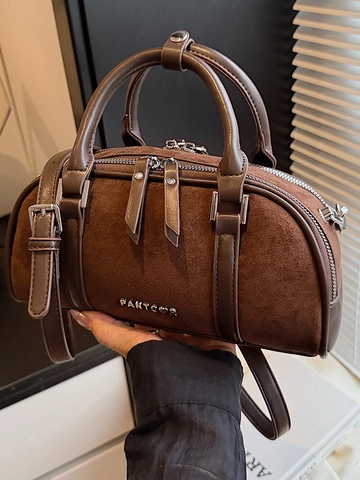 Borsa Baguette in Scamosciato Retrò Donna Minimalista Chic Boston Borsa a Spalla Tracolla Handbag Casual Con Tracolla Rimovibile