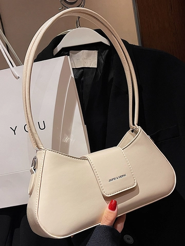 Women Fashion PU Leather Underarm Baguette Shoulder Bag Korean Style Solid Color Simple Elegant Daily Handbag With Adjustable Strap