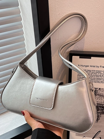 Women Fashion PU Leather Underarm Baguette Shoulder Bag Korean Style Solid Color Simple Elegant Daily Handbag With Adjustable Strap