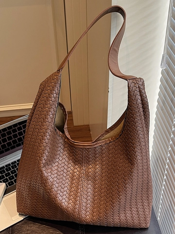 Vintage Große Kapazität Gewebte Umhängetasche Für Damen Mode Urban Minimalistische Tote Hobo Bag Gewebte Textur Handtasche Pendeln Alltag