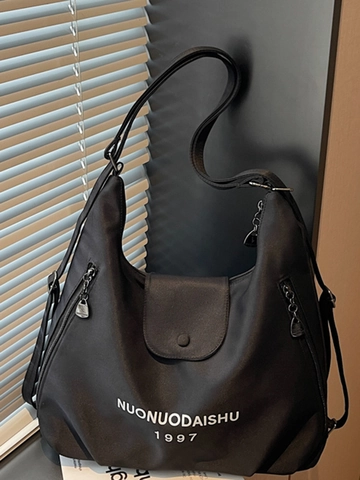 Borsa Tote in Nylon da Donna Grande Capacità Minimalista Urbana con Stampa di Lettere Borsa a Spalla Multifunzionale per Viaggi