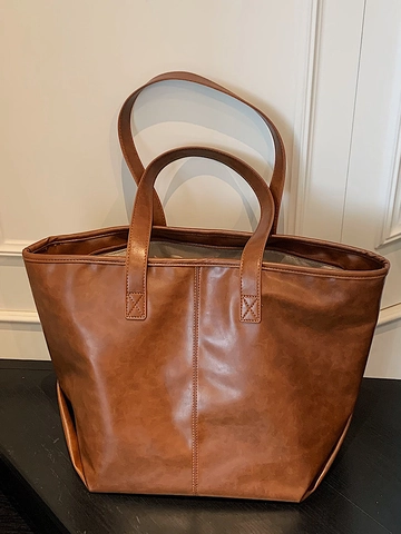 Large Capacity Tote Bag For Women 2025 Autumn New Trendy Casual Shoulder Bag High Texture Work Commute Handbag PU Leather Splicing Design